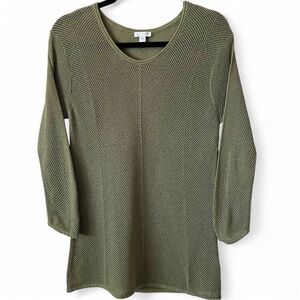 J. Jill Open Knit Sweater Pullover Tunic Top Size Medium Cotton Blend Green